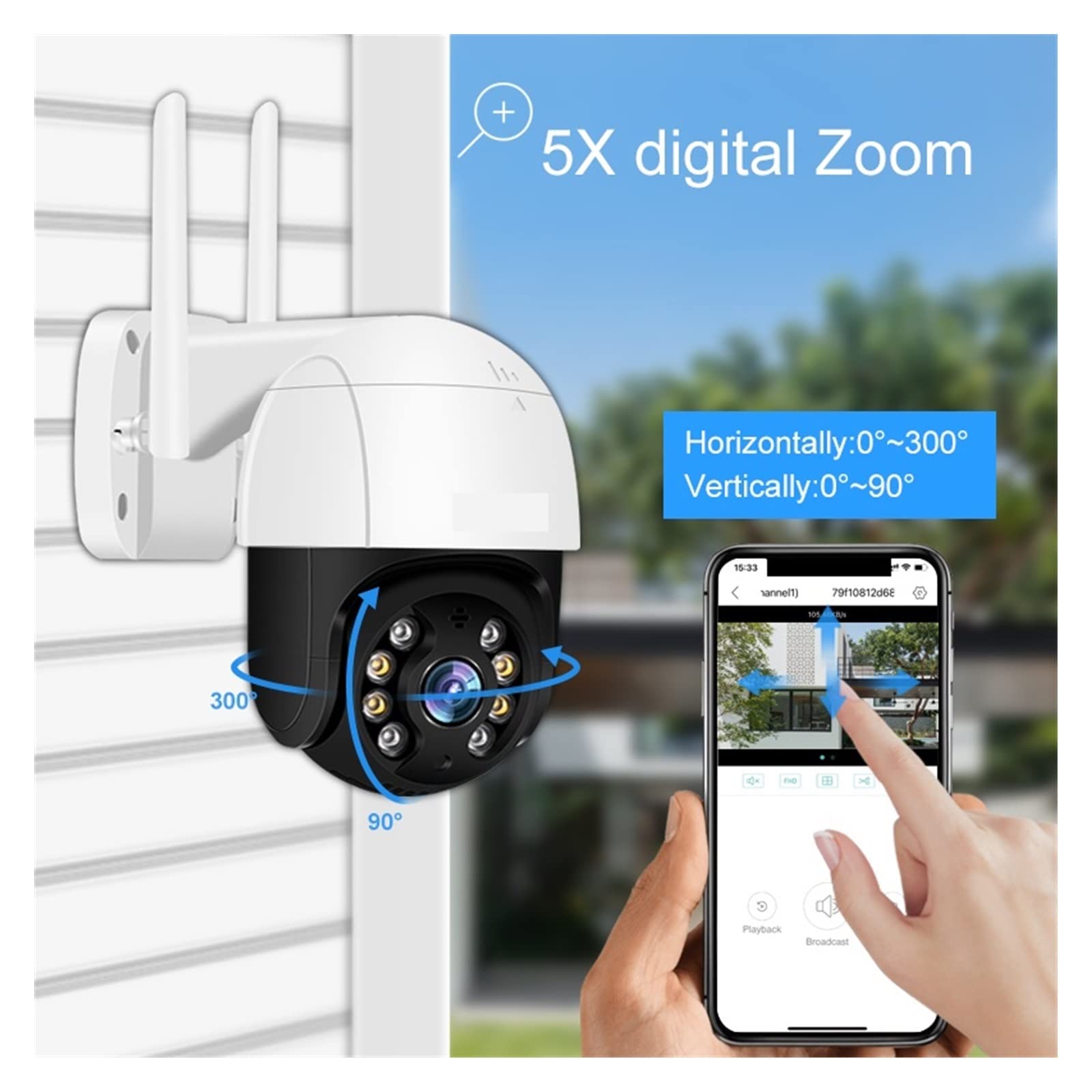 Telecamera WiFi Esterno, 2PCS 4K 8MP PTZ Telecamera IP Esterna 5X Zoom Digitale Colore Visione Notturna Telecamera Wireless Videosorveglianza CCTV,Sicurezza, Antifurto(2PCS 5MP Adapter)