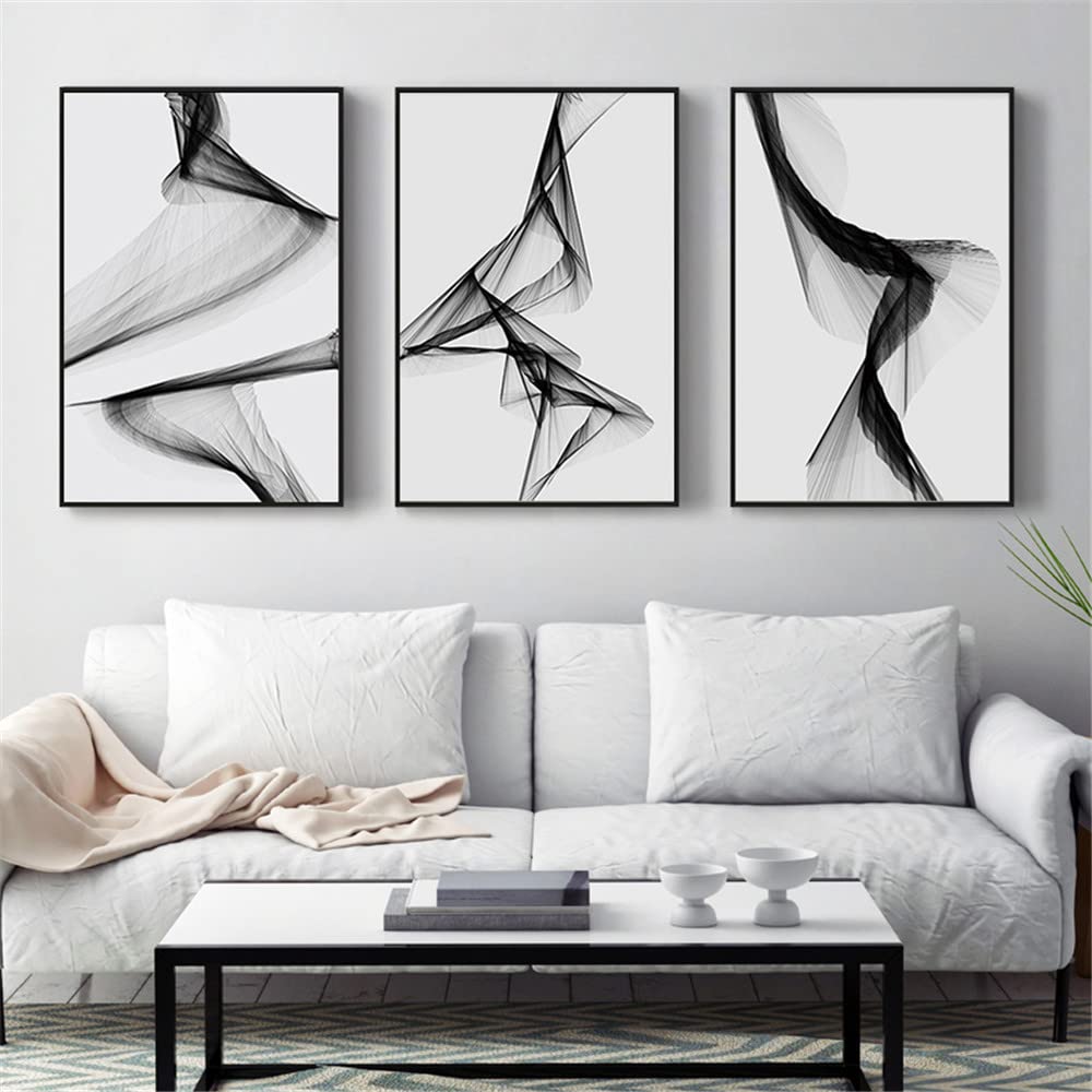 Abstract line minimalist Canvas Painting Home Decor Wall Art Picture Modern Black and White Poster and Print for Living Room (3Pcs(ABC),40x50cm(16x20inch)No Frame)