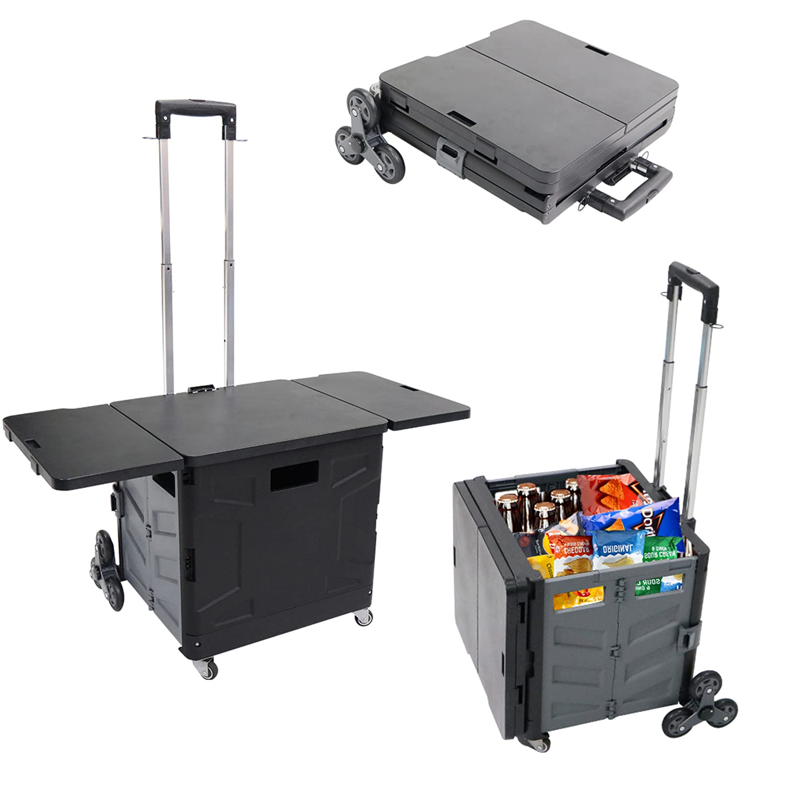Buy 8 Wheeled Collapsible Utility Cart, Folding Shopping Cart Wheeled Rolling Crate, Stair