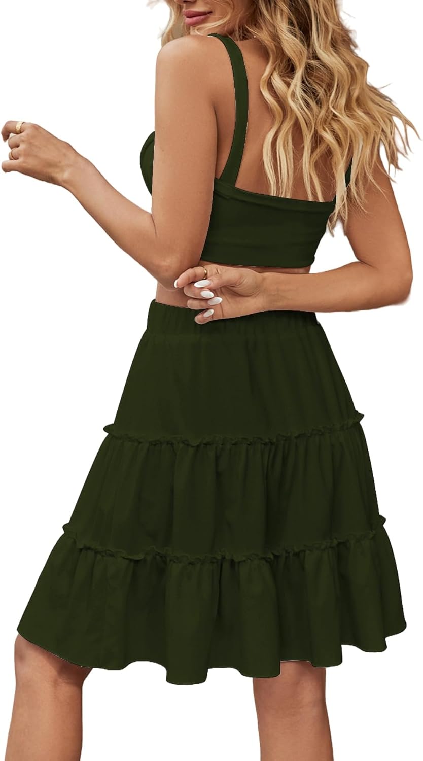 MSLG Women's High Elastic Waist Mini Skirt Casual Summer Trendy Tie Front Flowy Ruffle Floral Print A line Skirts 685 - Image 2