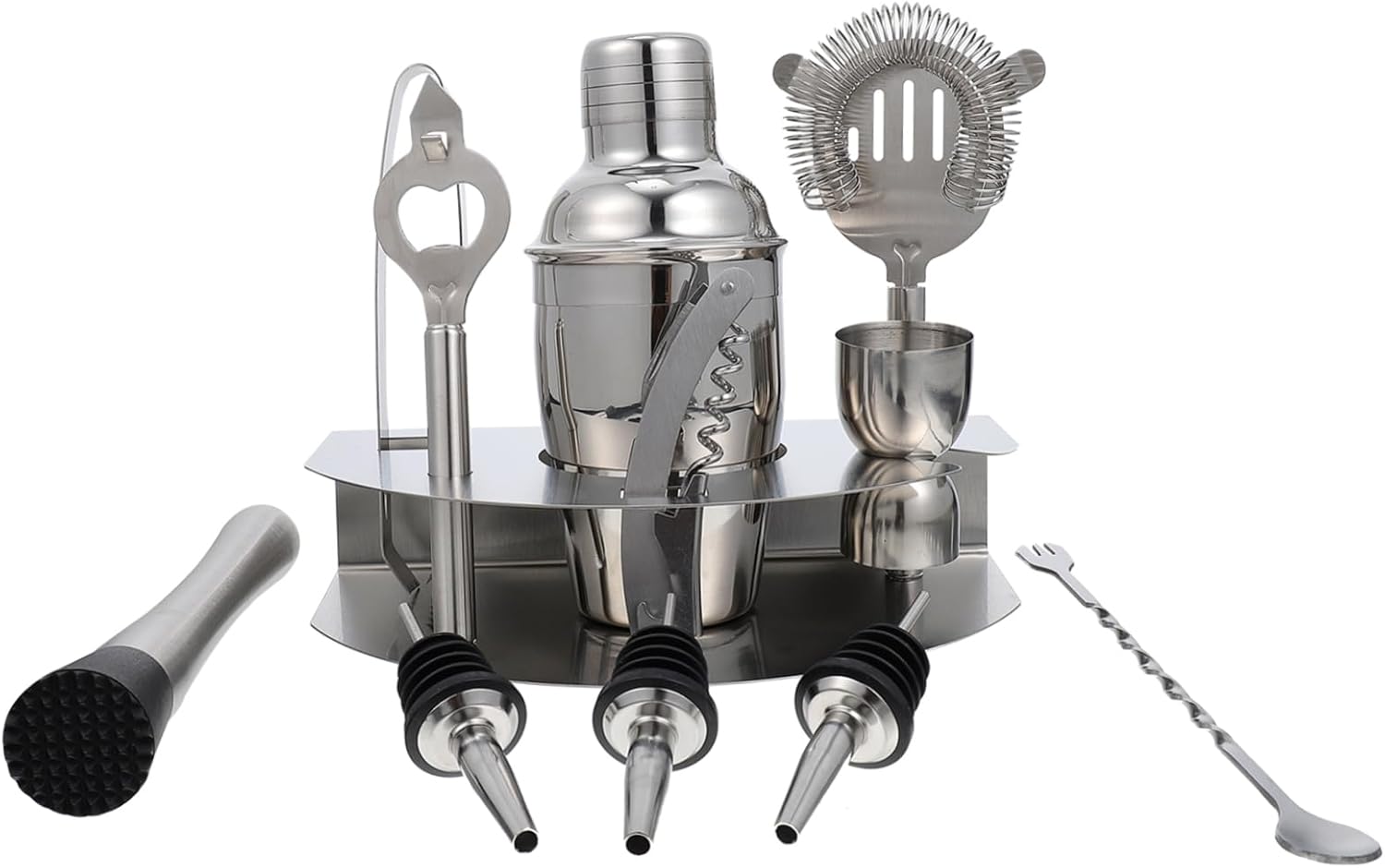 1Set Stainless Steel Cocktail Shaker with Strainer Professional Bar Tools for Home and Parties for Cocktails Beverages and More