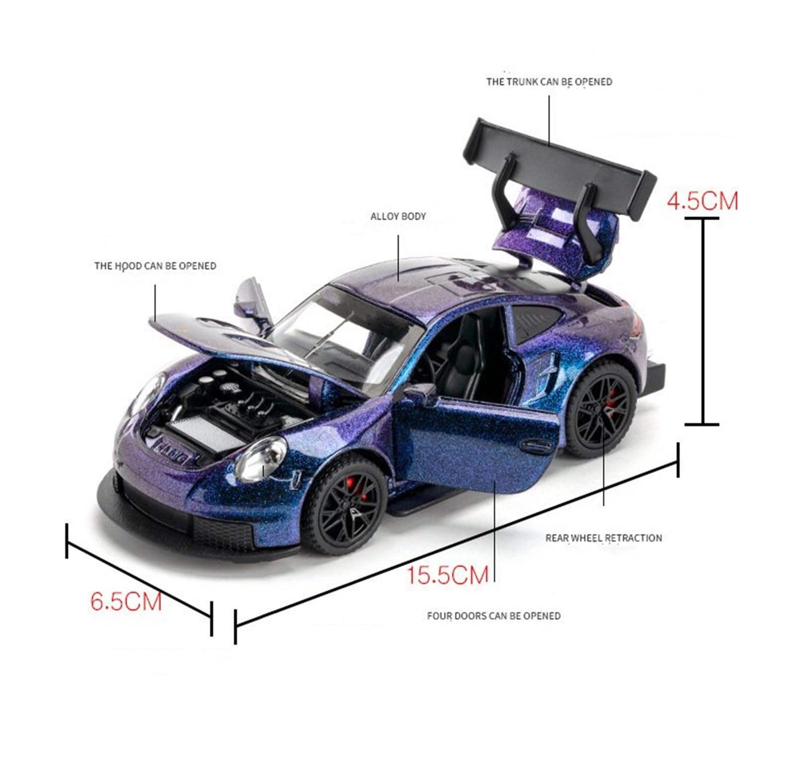 ONAIC Maßstabsmodelle Modellauto 1:32 Für GT3RS Modellauto Aus Aluminiumguss Sammlerauto(Blau)