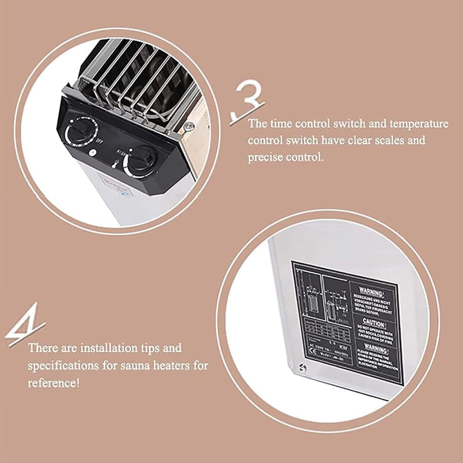 Riscaldatore Elettrico per Sauna da 3/3,6 kW - Stufa a Vapore in Acciaio Inox con regolatore Interno per Sauna umida e secca, Perfetto per Il Relax in casa. (3kw)