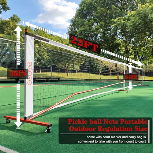 Portable Pickleball Net with Wheels Set System, 22FT Full Net, 4 Paddles - image 4