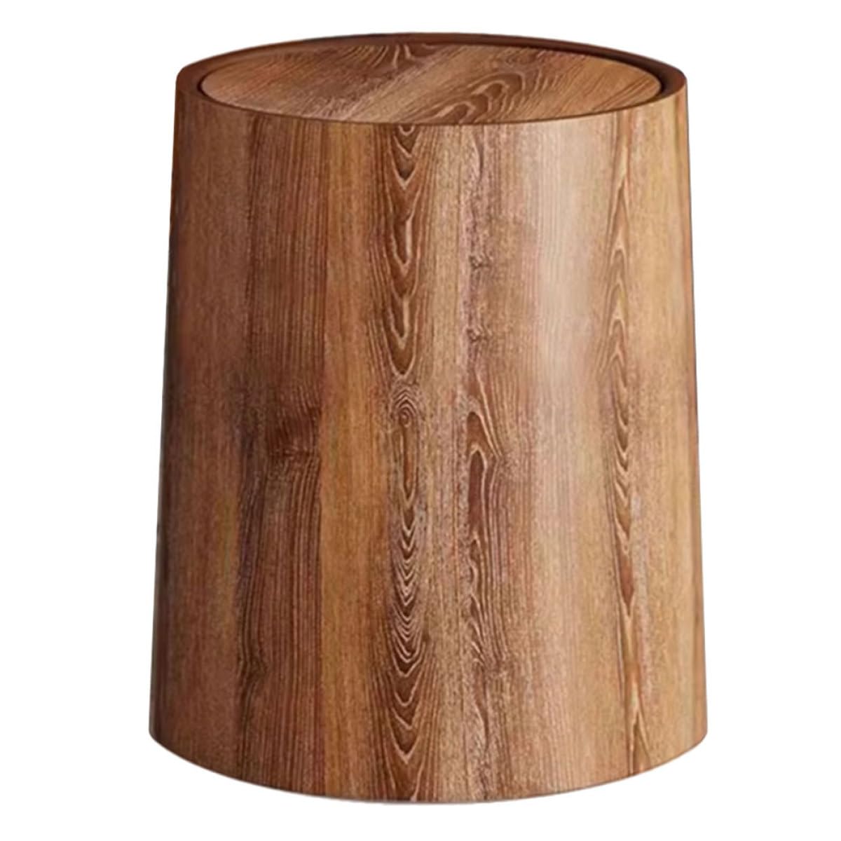 Kichvoe Papelera de Plástico Pp Imitación Madera 15l Tapa Abatible para Hogar y Oficina, Cubo de Basura Grande Decorativo para Baño, Sala y Dormitorio, Bote Resistente y Fácil de Limpiar