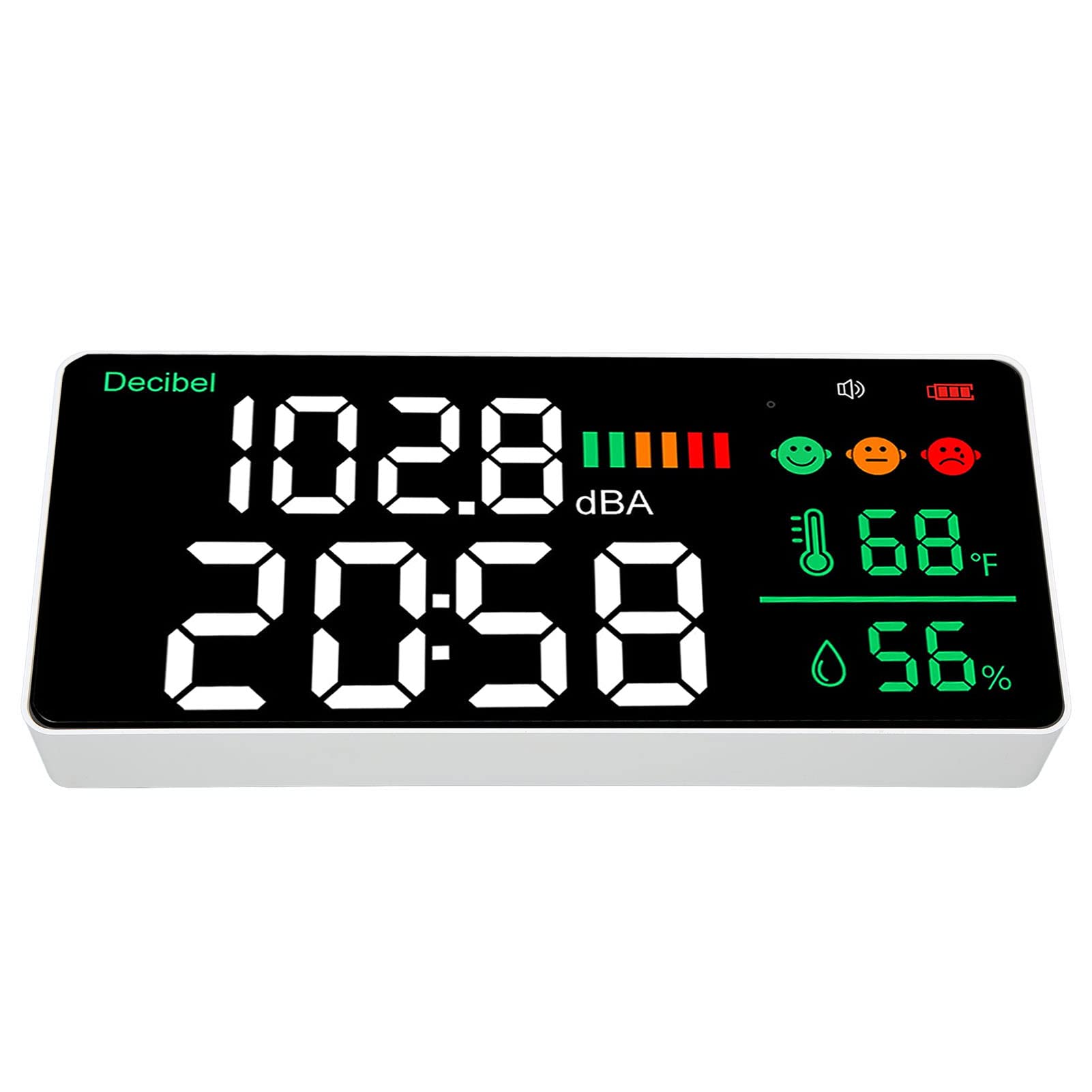 Decibel Meter, Wall Hanging Sound Level Meter 11 inch Large LED Display Noise Temperature Humidity Meter Time Temperature Humidity Noise Meter
