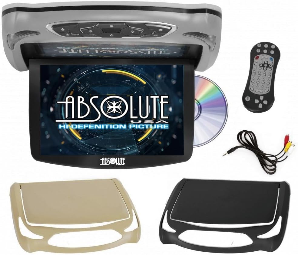 Absolute DFL14HD - Monitor de reproductor de DVD para montaje en techo de automóvil, pantalla superior abatible de 14 pulgadas, entrada de tarjeta