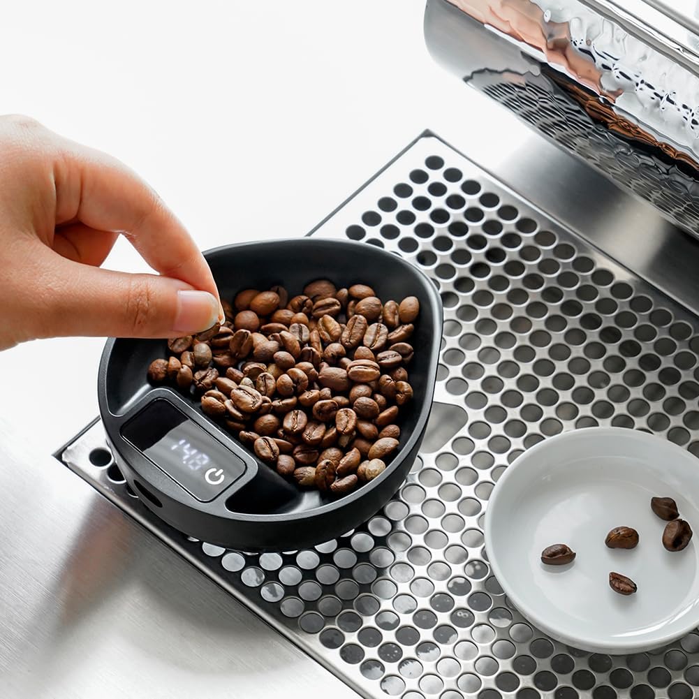 watchget Taza dosificadora de granos de café, báscula electrónica y bandeja dosificadora de granos de café, báscula de espresso para peso y dosis de granos, báscula digital de precisión de 0,3 a 1000