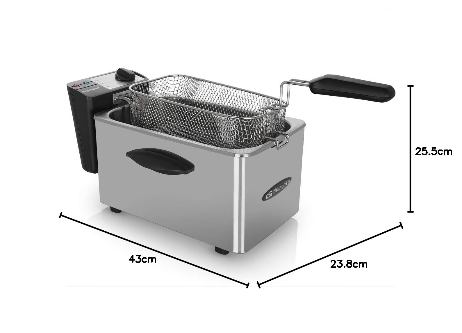 Orbegozo FDR 45 - Friggitrice professionale, 4 L, termostato regolabile, spia luminosa, maniglia fredda al tatto, avvolgicavo, acciaio inox, 2000 W