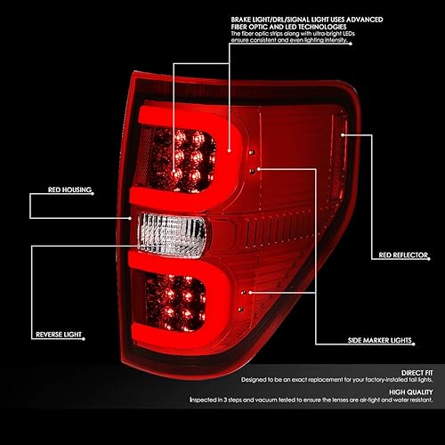 Miniatura 2 de DNA MOTORING TL-F15009-LED-3D-CH-RD Conjunto de luz trasera LED 3D para lado del conductor y del pasajero compatible con Ford F150 09-14