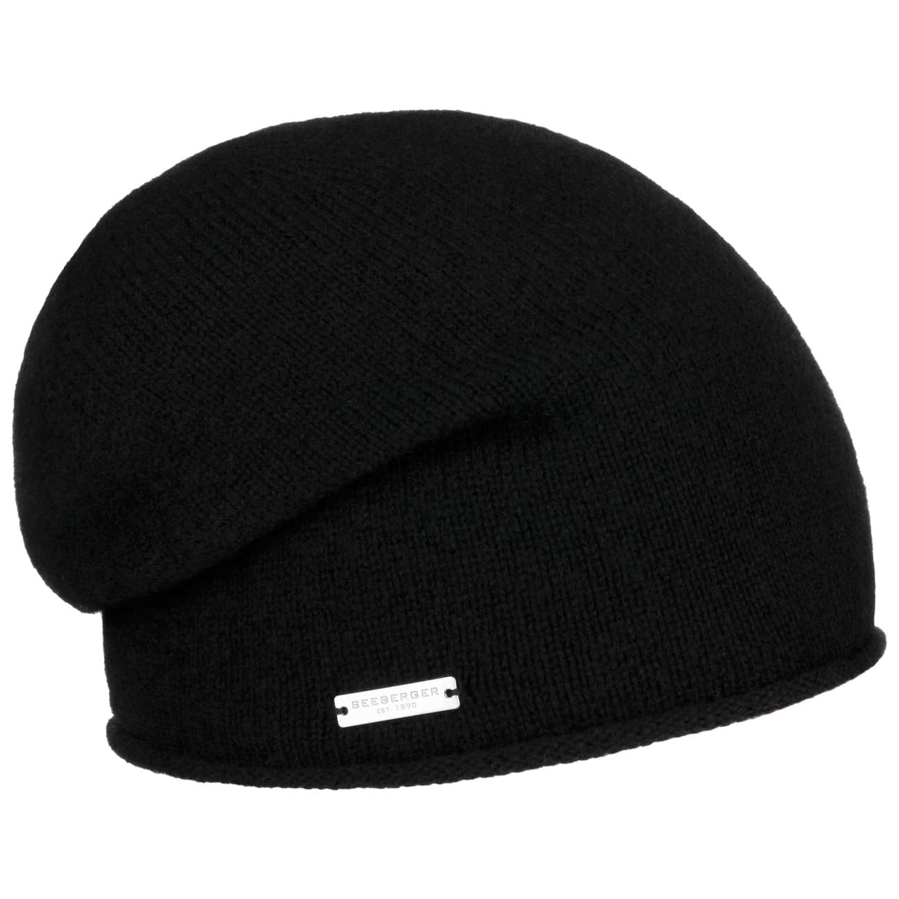 Seeberger Bonnet Cachemire a Bord Roule Femme - Long en Tricot Beanie Oversize Automne Ete Printemps Hiver Printemps-ete