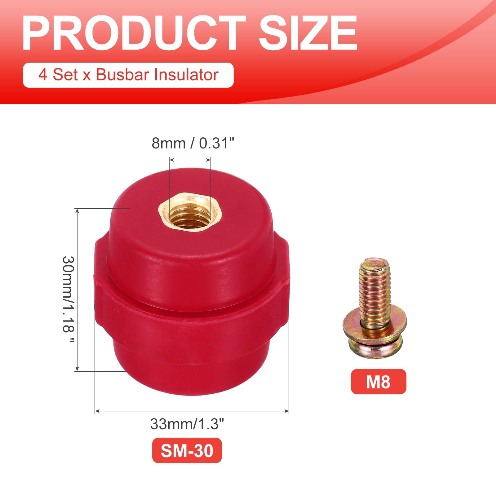 QUARKZMAN 4 Stück SM-30 Sammelschienenisolator Polyester Abstandsisolator Hochfest Mit M8 Schrauben Gewindestiften Und Unterlegscheiben Für Stromverteilungsschrank