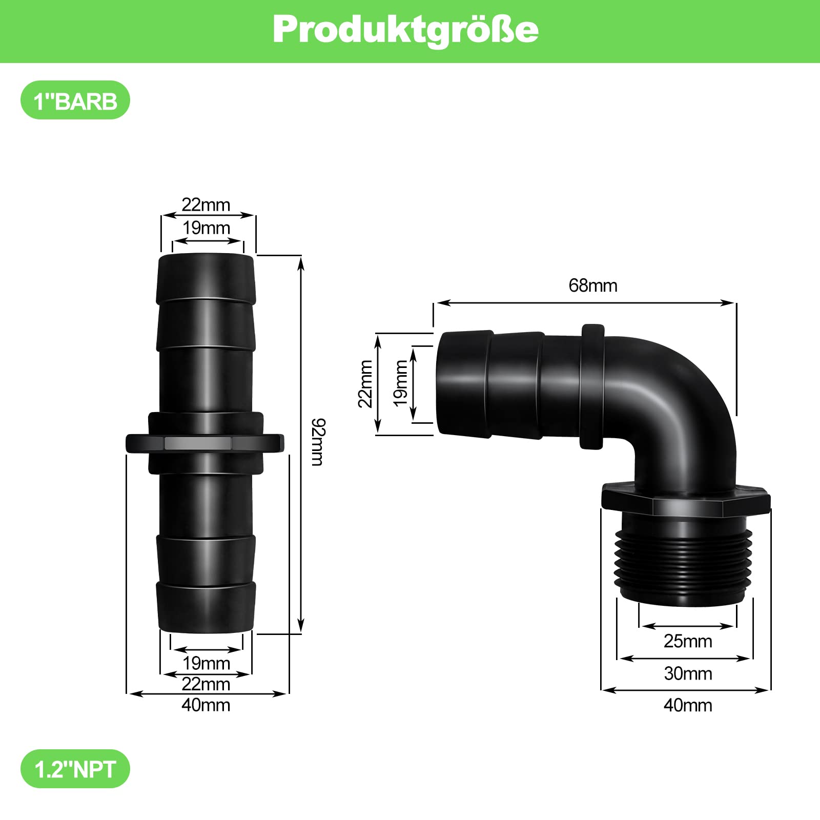 Longrun Hose Barb Elbow Fitting -8 Pieces Set, Black, Hose Fitting Kit-3 - Image 2