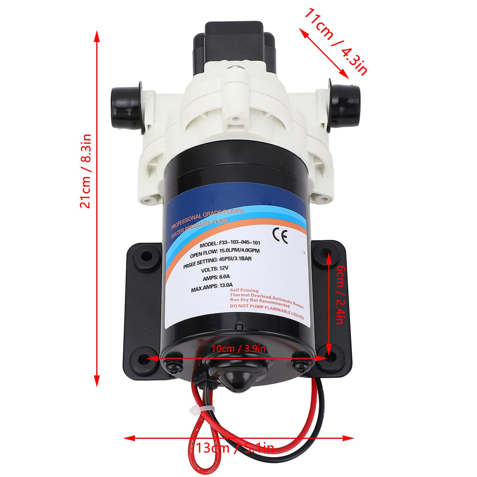 Pompa RV, 12V DC 4.0 GPM 45 PSI Samozasysająca Pompa Membranowa do Przyczepy Kempingowej RV Marine Yacht, Praca Przy Niskim Poziomie Hałasu, Automatyczne Uru