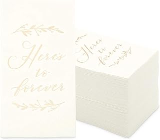 Wedding Dinner Napkins, Here's to Forever (White, 4 x 8 In, 100 Pack)