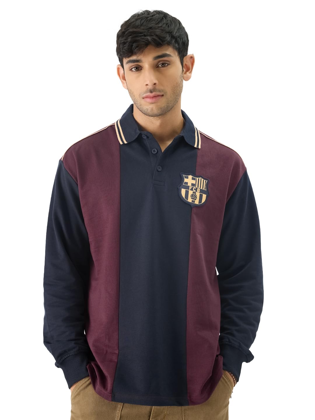 the souled store Official FCB: Love of Football Men and Boys Long Sleeve Collared Neck Multicolor Graphic Printed Cotton Oversized Rugby Polos-picture-14