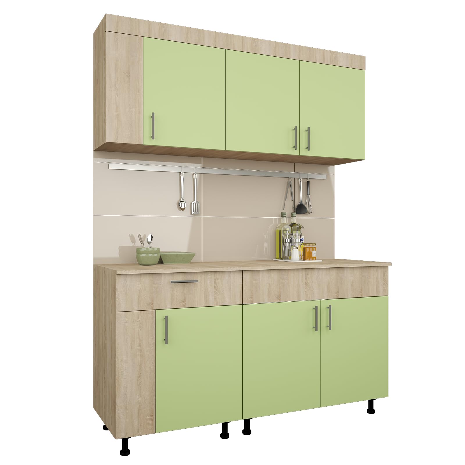 Küchenset Reno, Sonoma Eiche/Grün, L 150 cm
