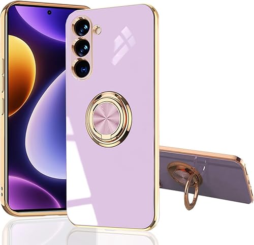 Funda para Galaxy S23 FE - Slim Fit Soporte de anillo giratorio Lujoso color dorado de metal Funda de silicona suave TPU protección a prueba de