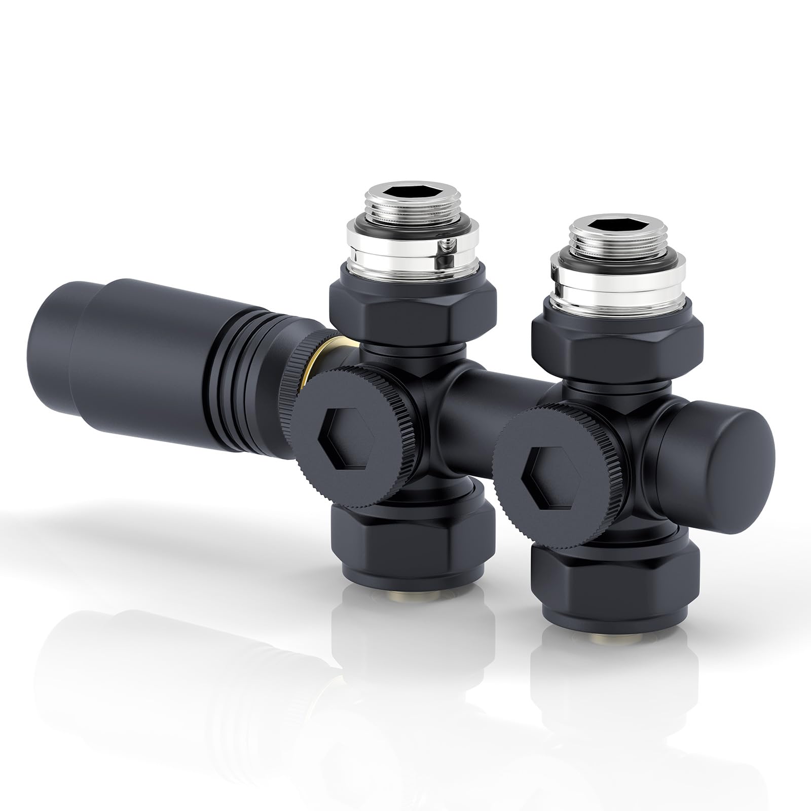 S'AFIELINA Zestaw Multiblock 50mm z głowicą termostatyczną, Zawór do grzejnika łazienkowego 2-w-1 Ściana/Podłoga, Złączki PEX 16mm i Miedź 15mm, Przyłącze środkowe dolne G 1/2", Anthrazit