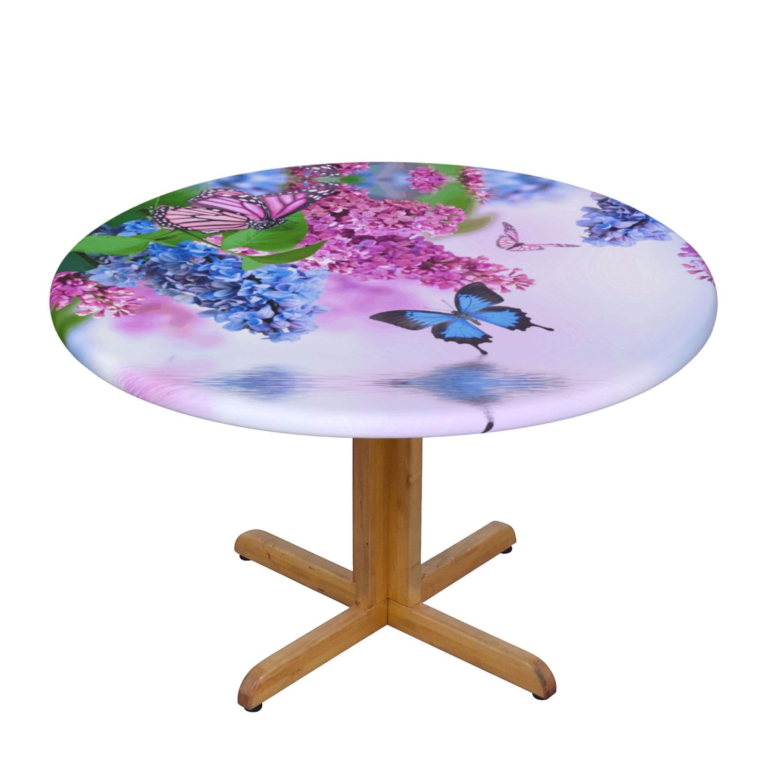 ESNAIUVCD Butterfly Garden print Waterproof Round Tablecloth,Outdoor Table Cloth with Elastic Edged, Elastic Tablecloth Wipeable, Garden Table Cloth Suitable for sizes 90cm-140cm