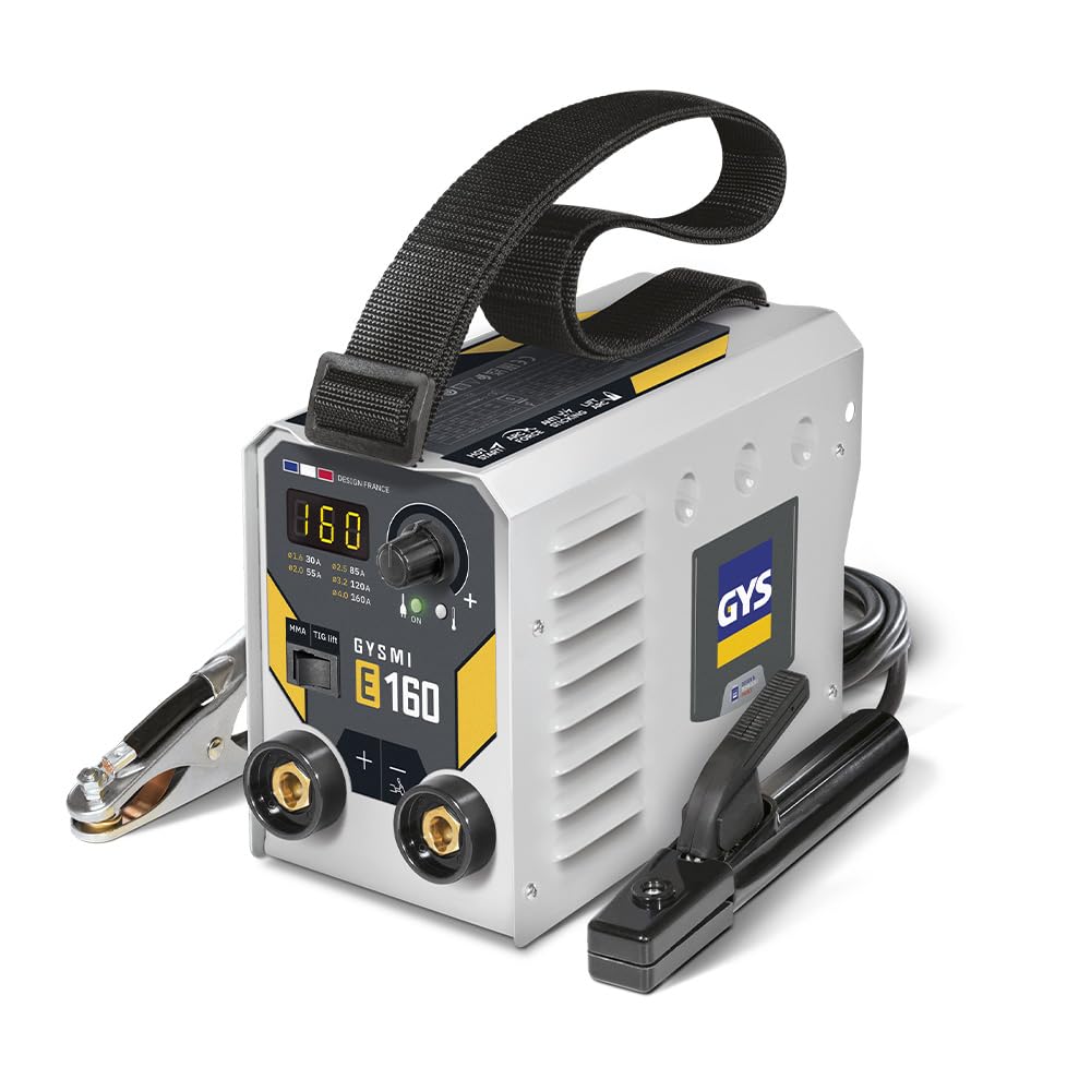 GYS, GYSMI E160, Poste à Souder à l'Électrode Enrobée 160A Monophasé 230V (MMA), TIG DC Lift, Digital, Arc Force, Antisticking, Hot Start, Avec Valise, Porte-électrode, Câble de Masse