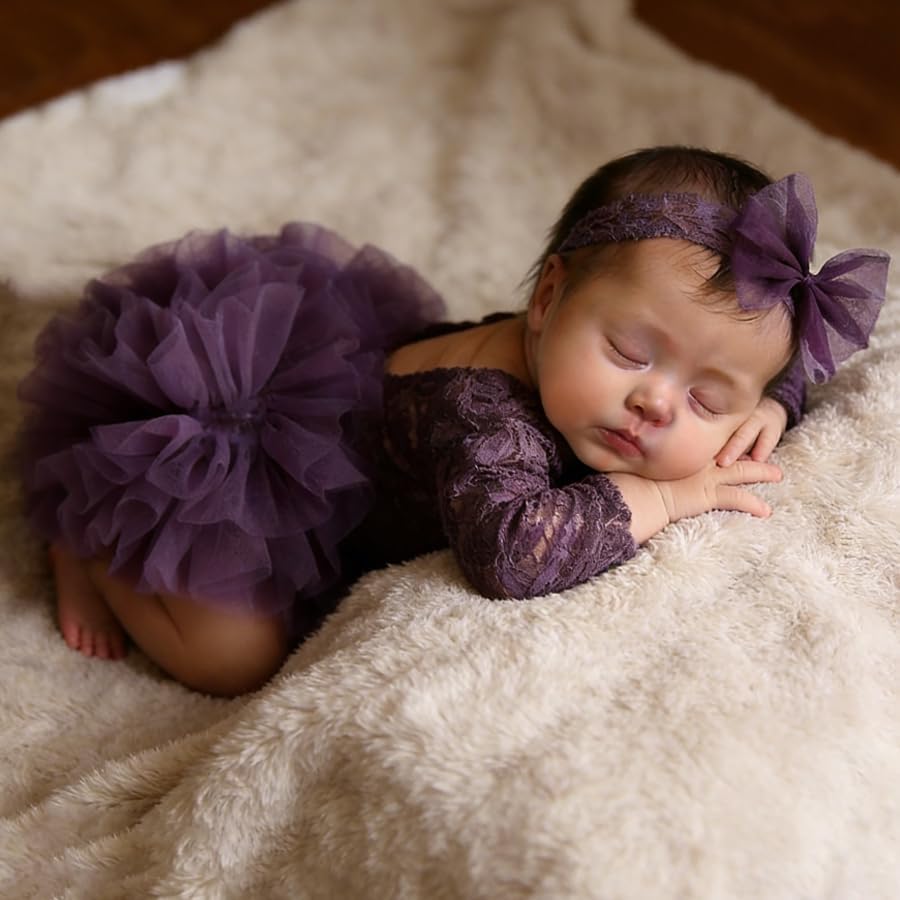 Lace Newborn Photography Outfits Girls Newborn Girl Photoshoot Outfits Baby Photoshoot Props Lace Romper Baby Girl Photography Infant Photo Shoot Set - Image 7