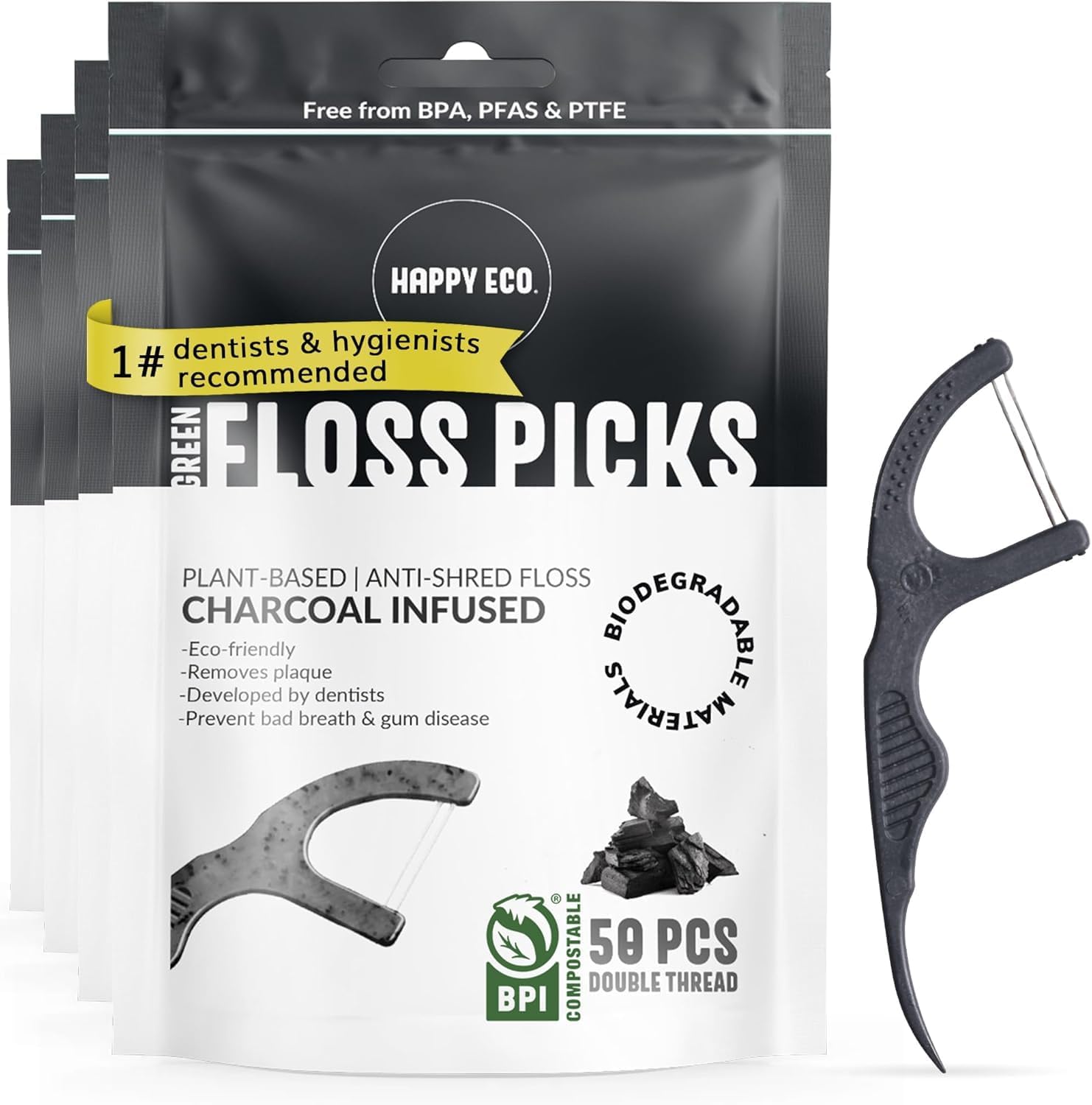 Natural Dental Floss Picks (200) – Vegan, Sustainable, Reusable Floss Sticks for Adults and Kids with Dental Pick – Plaque Remover for Teeth Cleaning – Tooth Picks Flossers – Eco Friendly Floss Pick