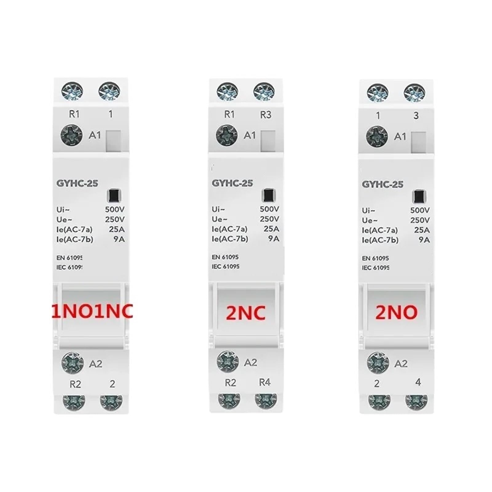Contactor Modular doméstico CA 24 V, 48 V, 110 V, 220 V, 2 Polos, 25 A, 2 NC, 2 NA, 1 NA, 1 NC, 50/60 Hz(1P 25A 1NC AC220V)