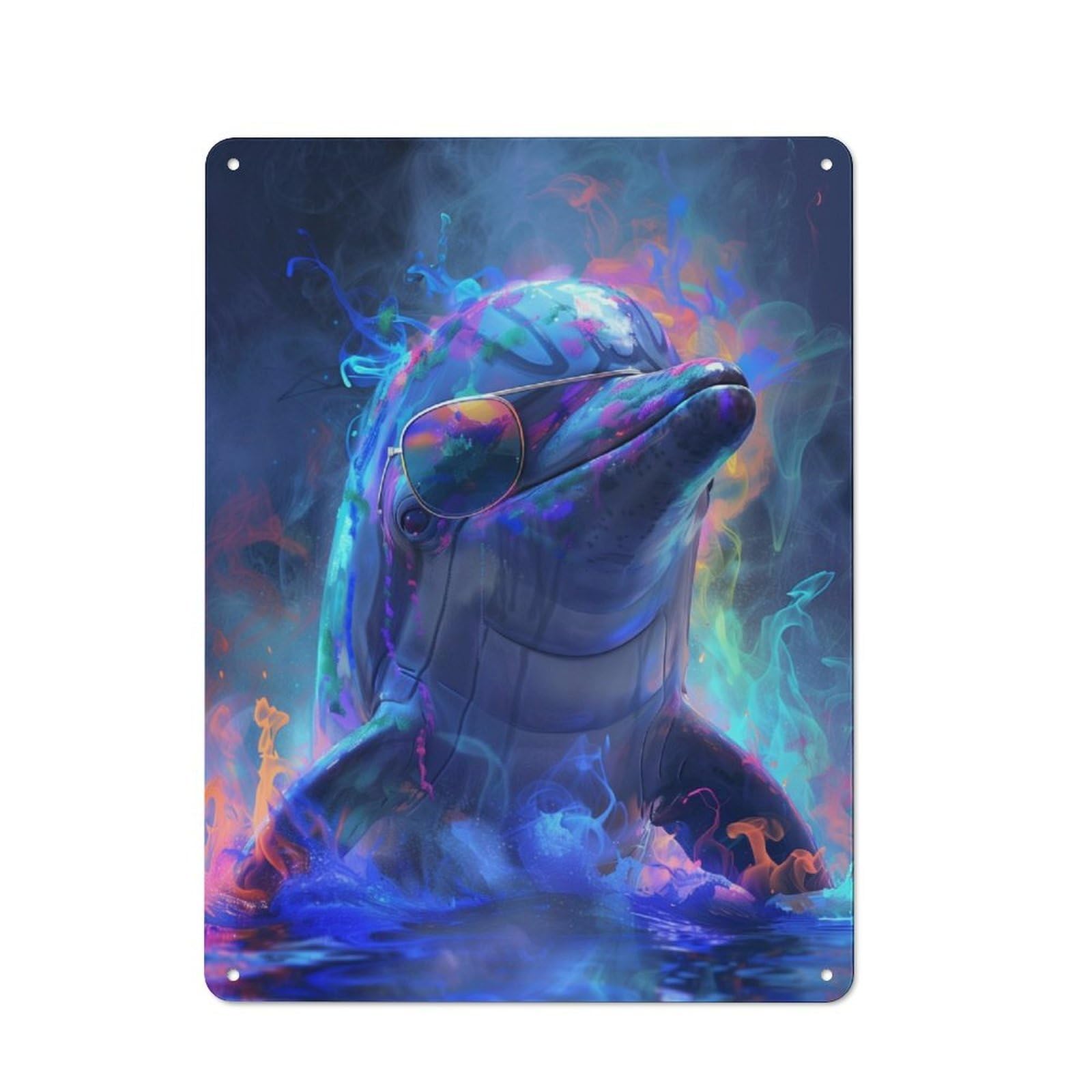 Junmoney Dolphin In Colorful Paint Rustic Tin Wall Plaque 40X30cm For Home Bar Wall, For Vintage Wall Decor Fans, For Living Room And Hallway Decor