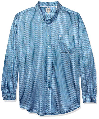 Cinch Men's Classic Fit Long Sleeve Button One Open Pocket Print Shirt, Cort geo Blue, L