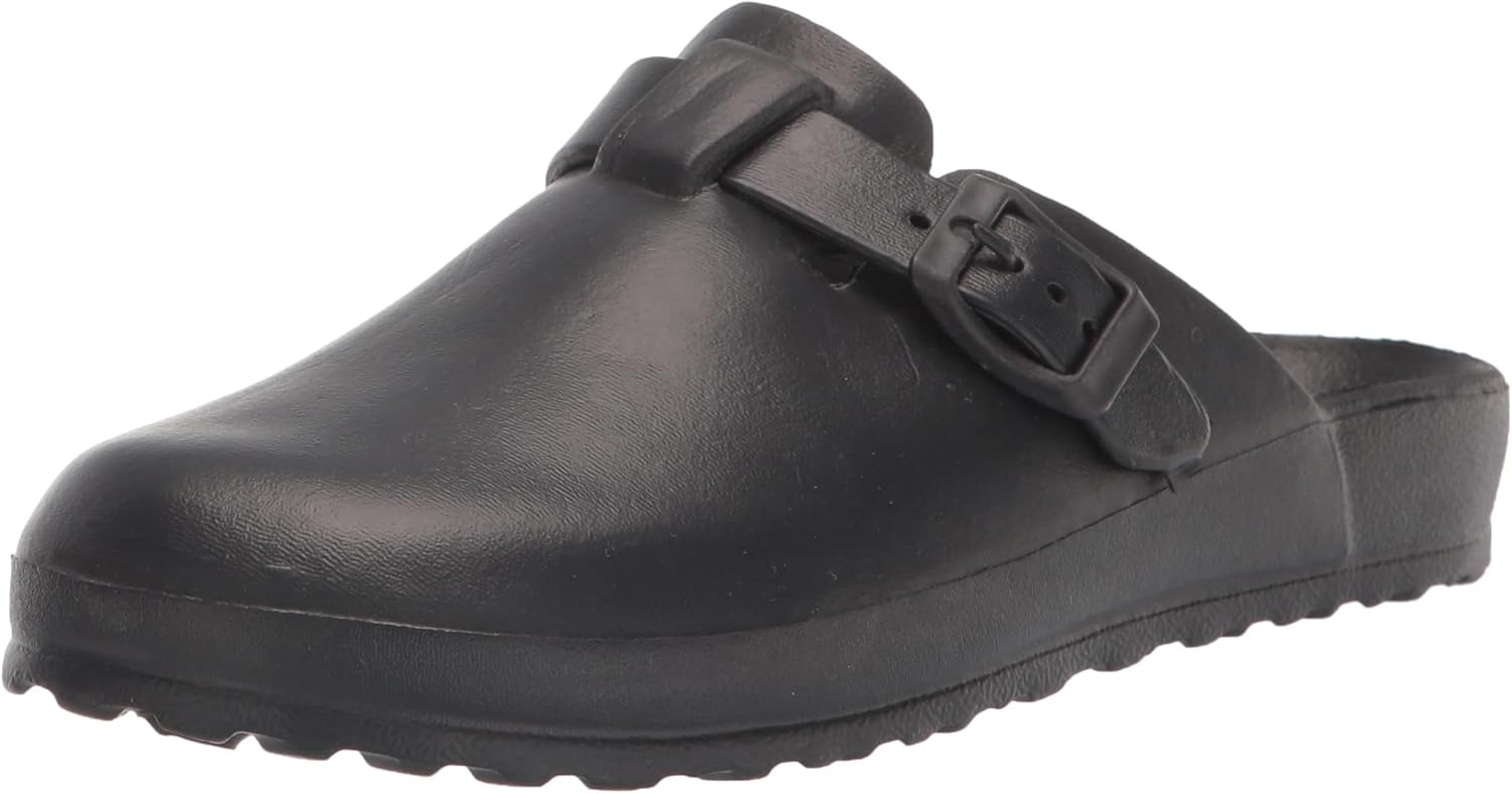 YOKI-RIA Women's Open Slip On Clog with Upper Buckle, Black, 9 M US