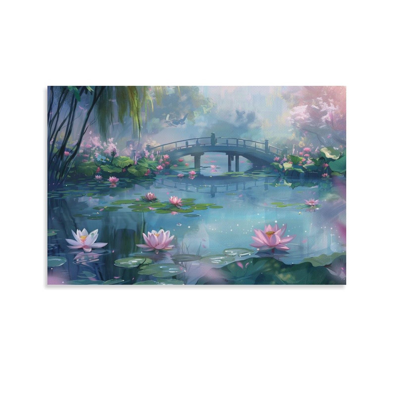 Amazon.co.jp: 絵画 池にかかる小さな橋の眺めインテリア 絵画 美しい