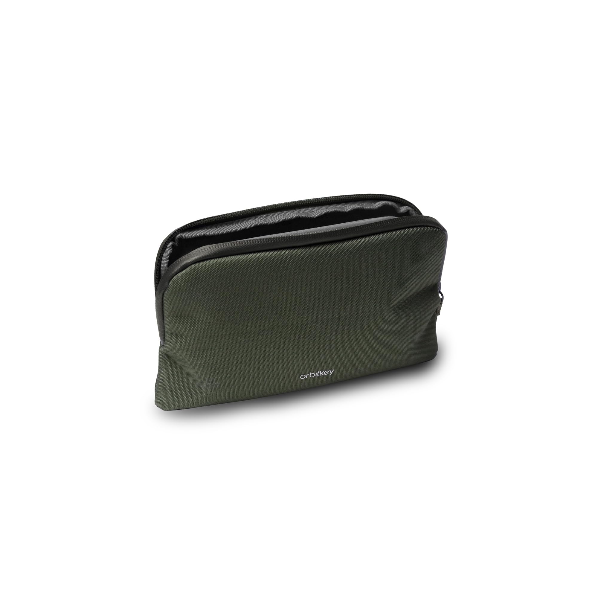 Orbitkey Borsa portaoggetti espandibile da scrivania, colore verde oliva, pannello di accesso pieghevole, passante per penna, materiale riciclato resistente all'acqua, organizer autoportante per