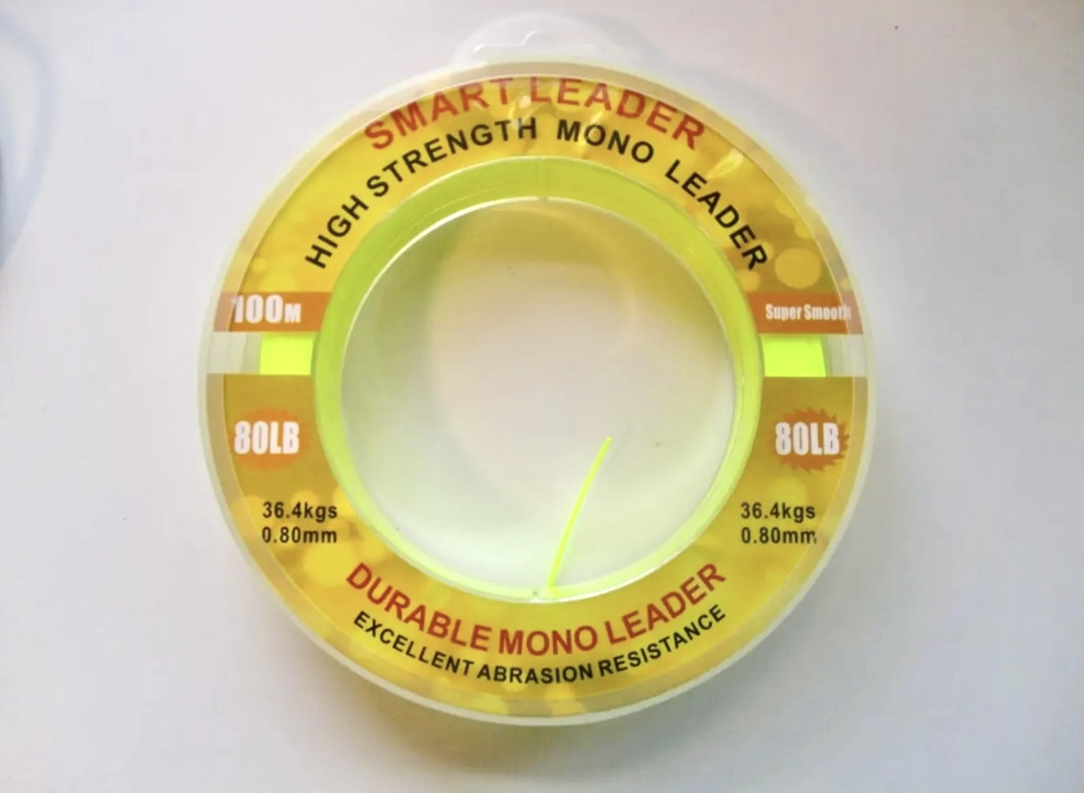 SEA FISHING SMART LEADER FOR SHOCK LEADER/TRACE RIGS (Yellow, 80lb 100 metres)