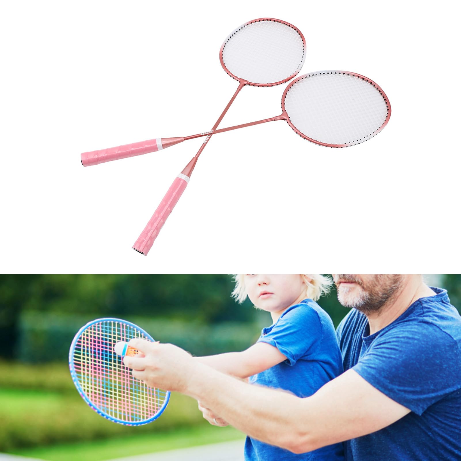 Set da Badminton Racchette Premium in Lega di Ferro con 3 Volani per il Divertimento in Famiglia di Tutte le età (PINK)