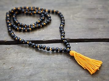 KC PRODUCTS Natural Ebony Wood Knotted mala | Karungali Kattai Knotted 108+1 Beads Religious Japa Mala Malai with Tread Tassel for Meditation & Chanting Pooja and Worship [ 6 mm ]