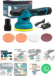 Politriz Orbital Automotiva 12V com 4 Discos de Polimento, Bateria Recarregável, Azul e Preto