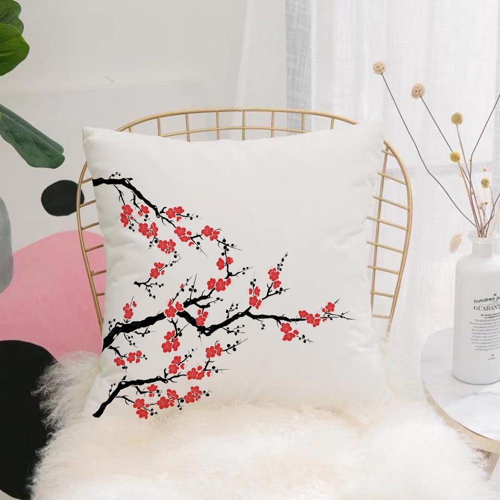 HYOSXW Cushion Cover,Throw Pillow Case Home Decorative for Living Room Bedroom Sofa Chair 16X16 Inch,Japanese,Simplistic Cherry Blossom Tree Asian Botanic Themed Pattern Fresh O,Pillowcase 40X40cm