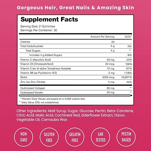Miniatura 2 de NutraChamps Gomitas para el cabello, piel y uñas, biotina con colágeno y queratina, complejo de belleza de biotina de 5000 mcg, suplemento