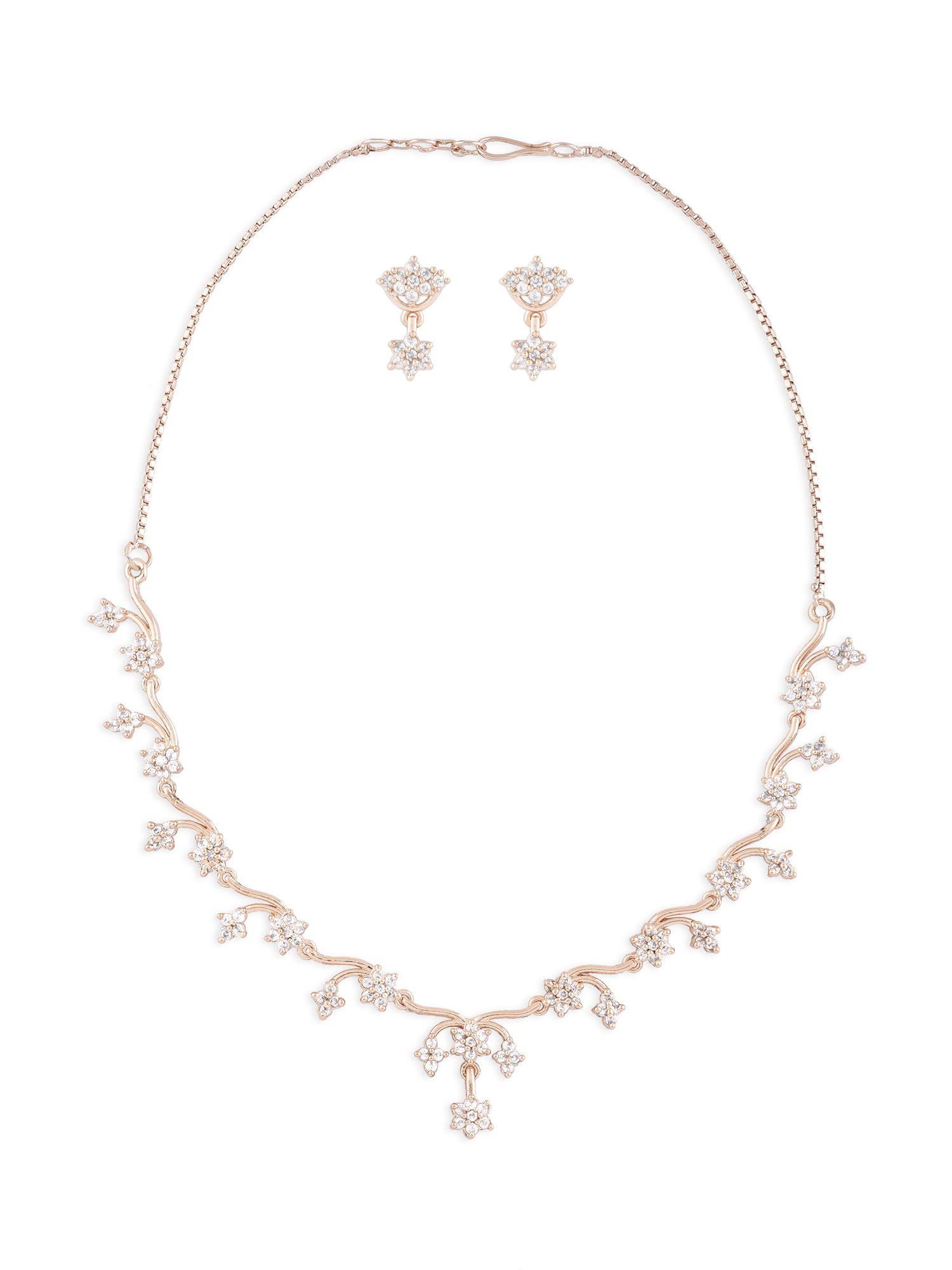 ZAVERI PEARLS Rose Gold Cubic Zirconia Party Bling Necklace & Earring Set For Women-ZPFK15273 (B0BRXLTDTS) Amazon Price History, Amazon Price Tracker