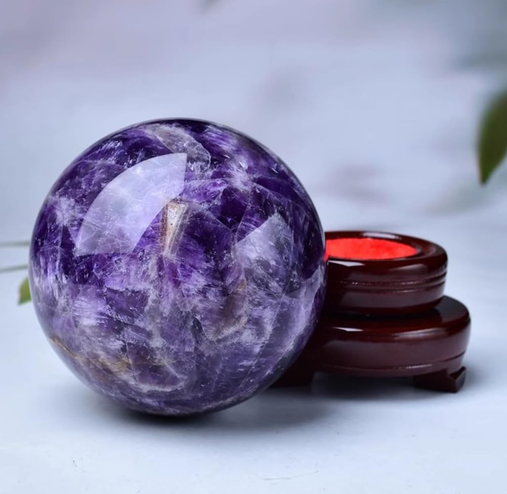 Decorazioni con Perline di Vetro, Sfera di Cristallo Quarzo Ametista con Supporto in Legno for la Meditazione, Decorazione for casa, 50-100 mm(60mm)
