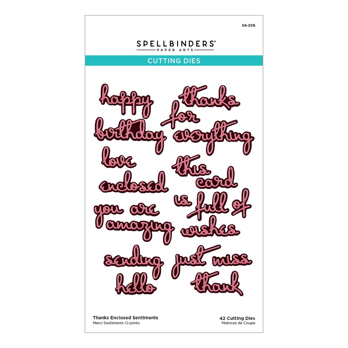 Spellbinders Thanks Enclosed Sentiments Etched Dies from The Four Petal Collection, Metal, ONE