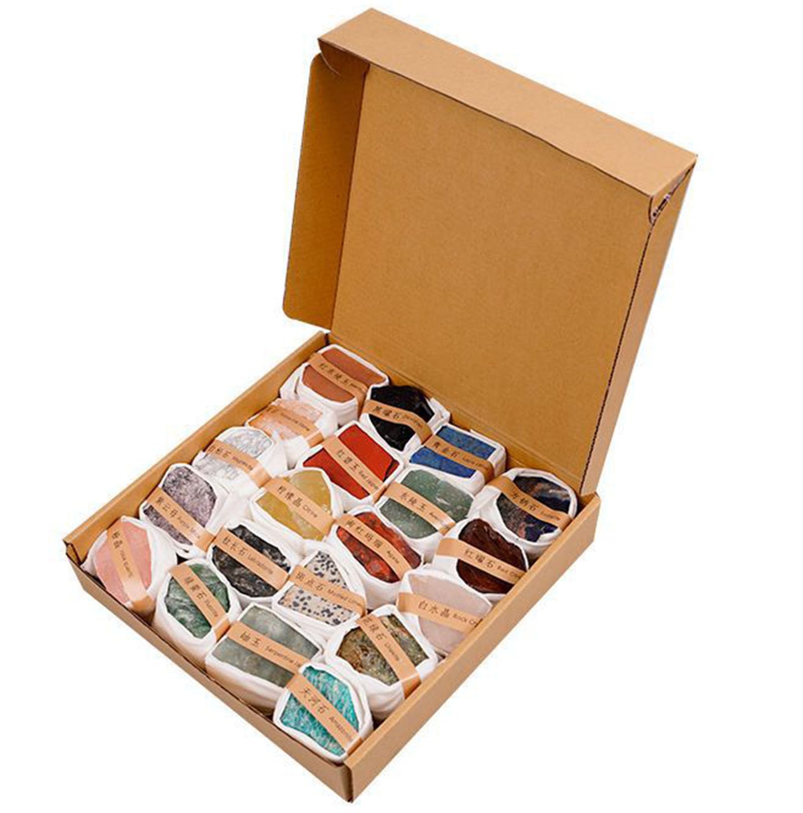 Zooeelly Natural Mineral Specimen Shadow Box, Geology Collection Display Case, with Real Rocks Crystals, Gift for Birthday Christmas Housewarming Children's Day,20PCS