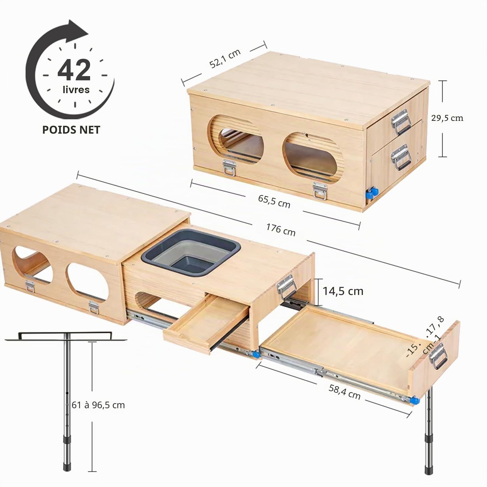 Overland Boîte de camping pliable pour voiture, cuisine de camping avec évier, boîte de cuisine, camping, espace de rangement et espace pour 2 brûleurs – Parfait pour la cuisine, le lavage