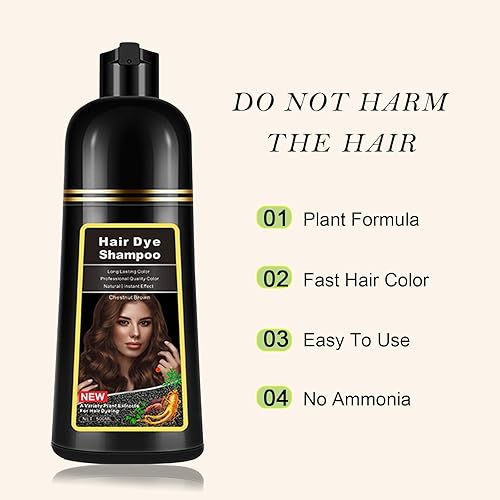 Miniatura 6 de lymznus Champú de tinte para el cabello castaño castaño 3 en 1, champú instantáneo de color marrón para hombres y mujeres, champú para cabello