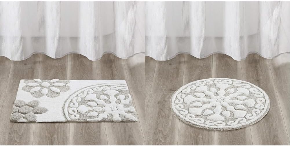 Madison Park Casablanca 100% Cotton Tufted Bathroom Rugs Luxurious Plush Medallion Floral Pattern Bath Mats Absorbent, Quick Dry, Spa Design Shower Room Décor, Rectangle 20" x 30", Round 25", Taupe