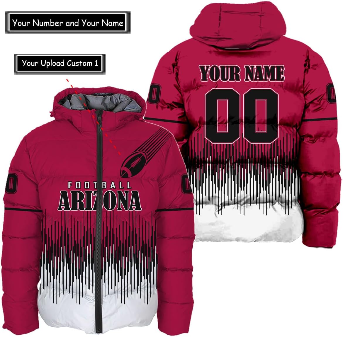 Discover Personalized Arizonna Cardinals Men's Hooded Puffer Jacket