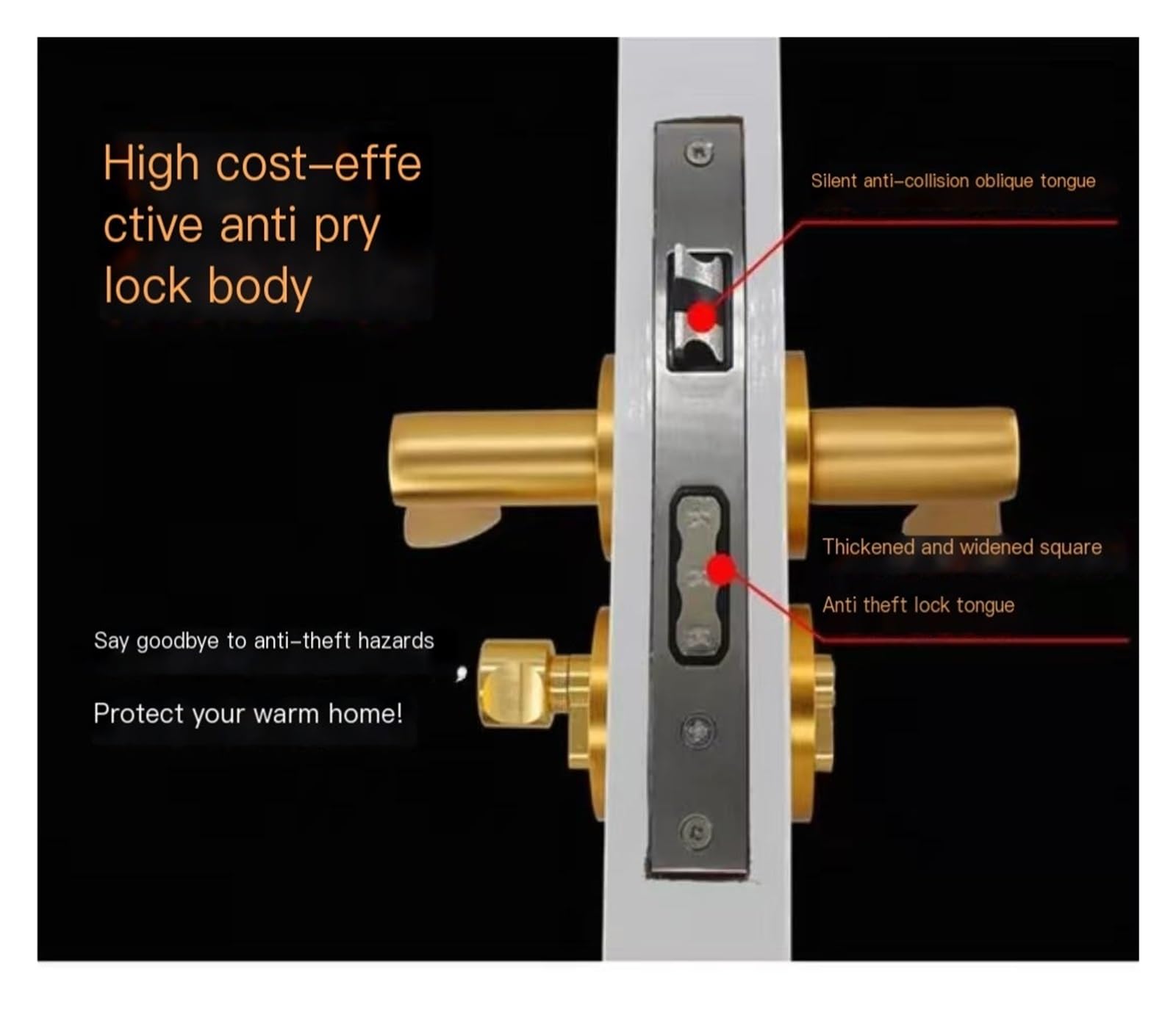 Türgriffschloss, Space Aluminium Schlafzimmer Split Silent Türschloss Türschloss Home Security Key Möbel Hardware(Gold 1)