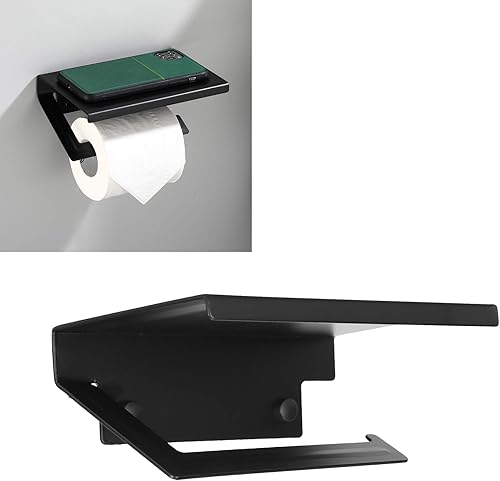 Miniatura 4 de Soporte de papel higiénico industrial, soporte de papel higiénico montado en la pared con estante de madera para baño, servilletero