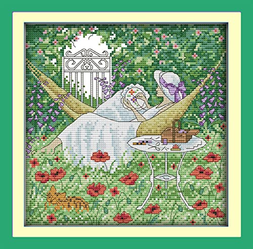 Point de croix kit de démarrage femme au hamac idée cadeau Noël et anniversaire 40x50